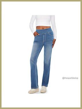 High Rise Stretchy Bootcut Jeans | Pull On Elastic Waist Stretch Denim
